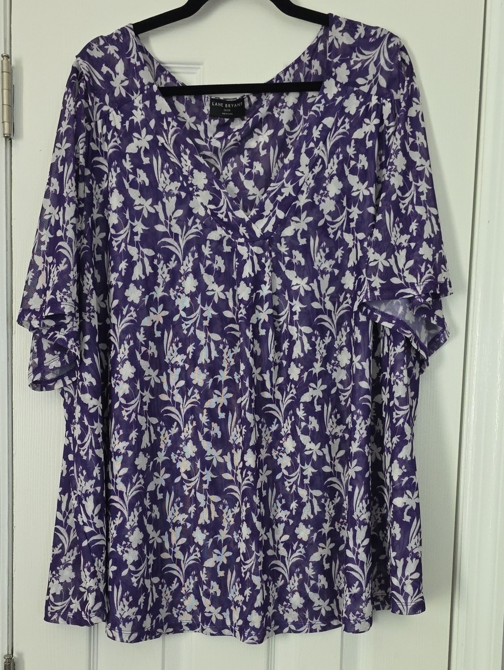 Lane Bryant Purple and White Floral V-Neck Tunic